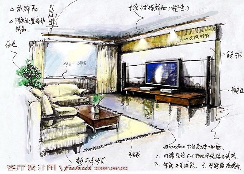 室内客厅手绘效果图- 第1页
