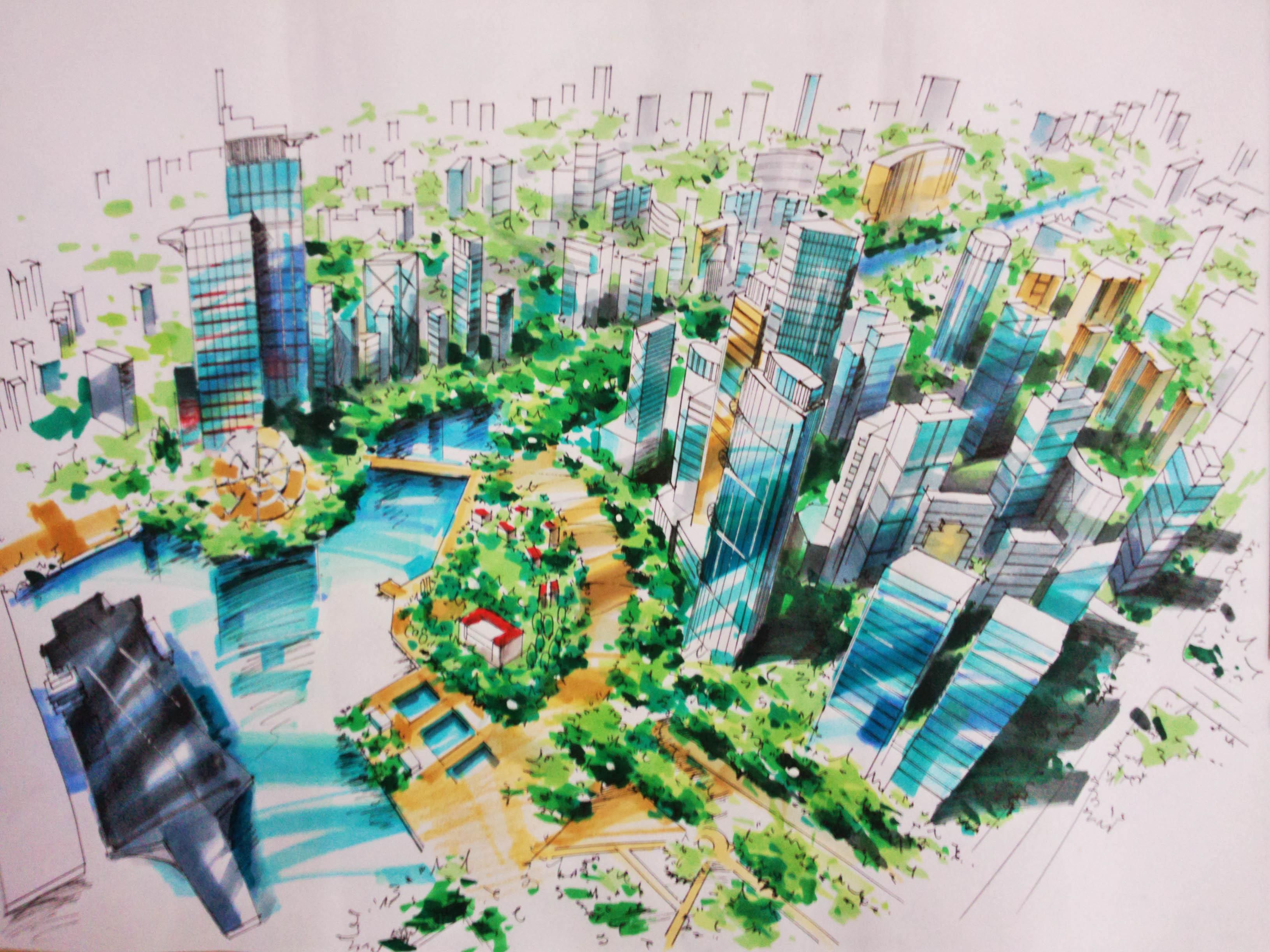 本科建筑手绘-建筑手绘-设计案例 - 设计师P.C