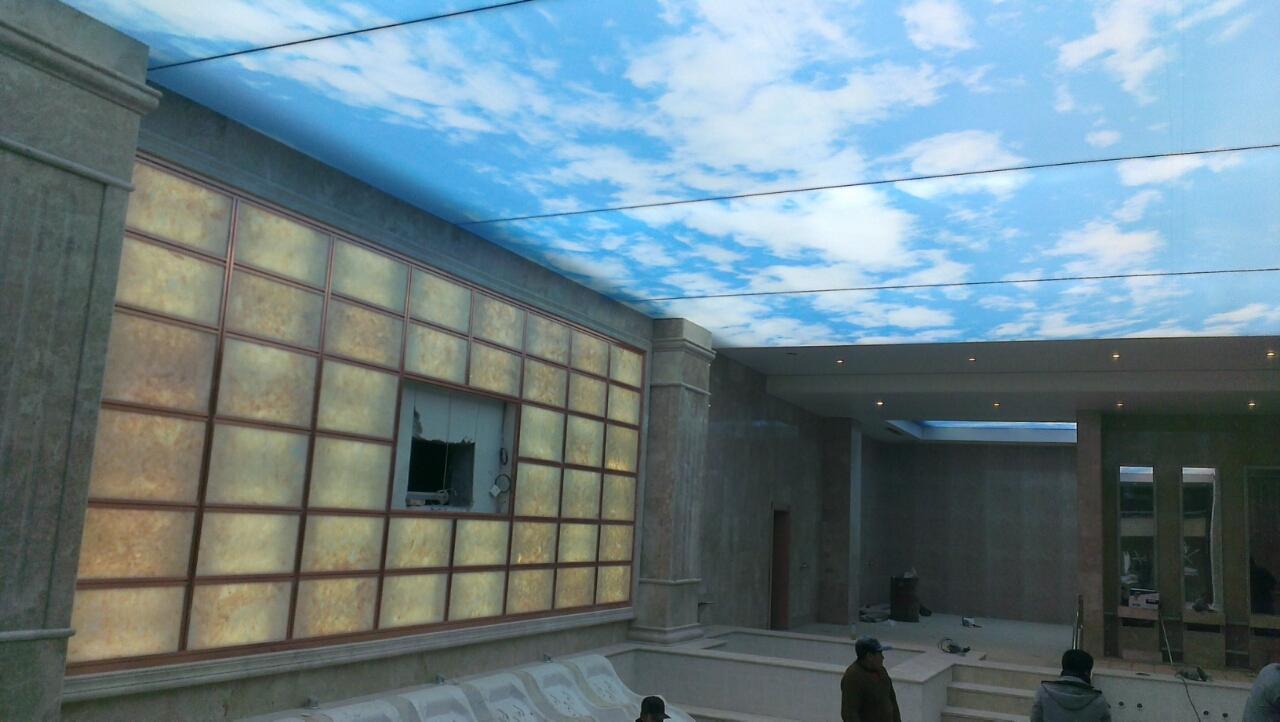 莱芜软膜天花吊顶 泳池蓝天白云吊顶效果【浴