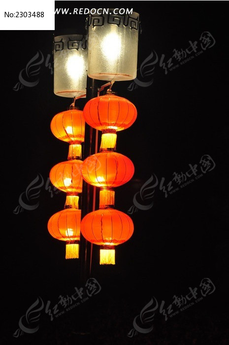 夜幕下火红的中国灯笼图片_图片_红动手机版
