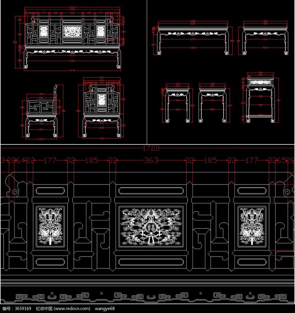 整套曲杞红木沙发生产cad图纸