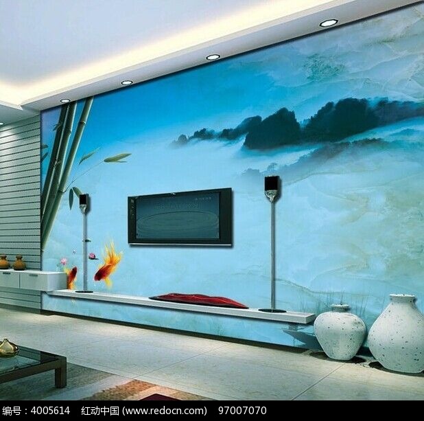 山水大理石电视背景墙_装饰画\/电视背景墙图片素材