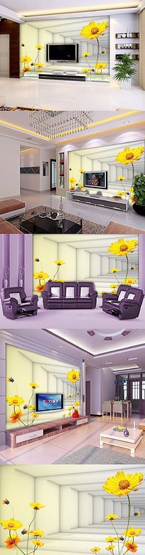 3D花卉电视客厅电视背景墙