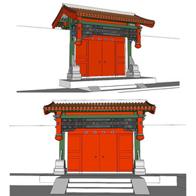 古建垂花门草图大师su模型