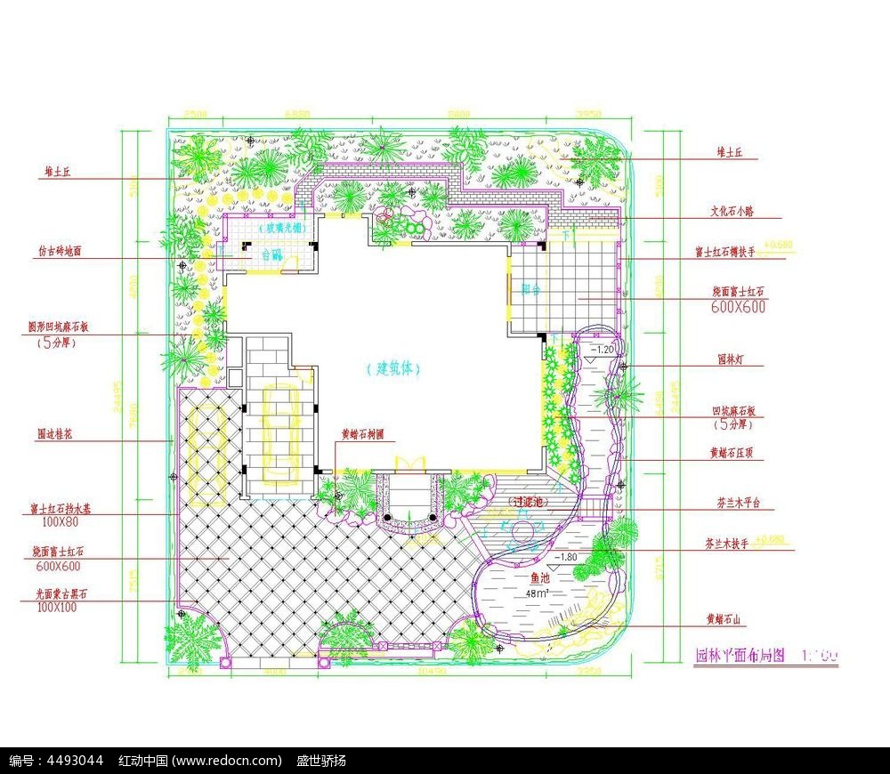 别墅后院绿化cad设计图纸