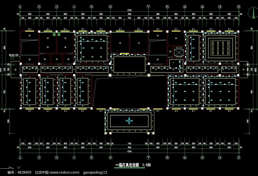 办公楼一层灯具定位布置图