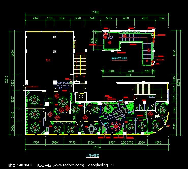 饭店二层包间平面图 平面设计图 平面结构图 cad图纸 cad格式