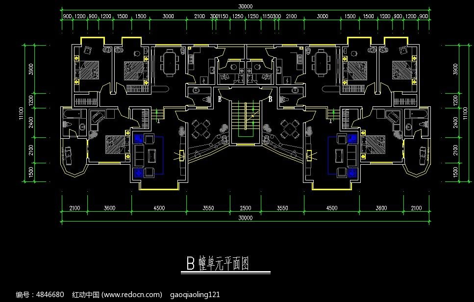 红动网提供建筑套图精品原创素材下载,您当前访问作品主题是商品房B橦单元布置图纸,编号是4846680,文件格式是CAD,建议使用AutoCAD 2017及以上版本打开文件,您下载的是一个压缩包文件,请解压后再使用设计软件打开,色彩模式是RGB,,素材大小 是131.72 KB,如果您喜欢本作品,请使用上方的分享功能,分享给您的朋友,可以给他们的设计工作带来便利。