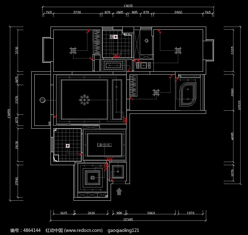 原创设计稿 cad图库 室内装修 户型天花顶面造型尺寸图纸  请您分享