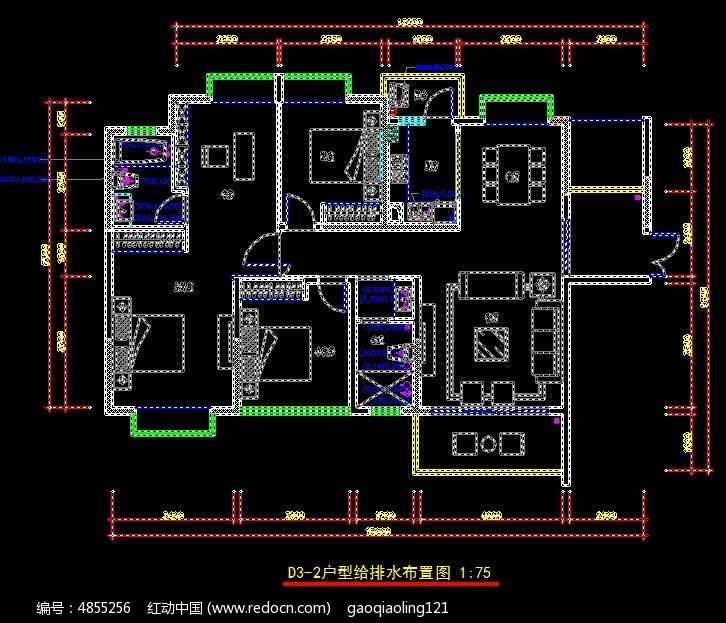 家装户型给排水布置图_CAD图纸图片素材