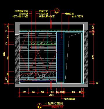 小孩房墙面衣柜立面图