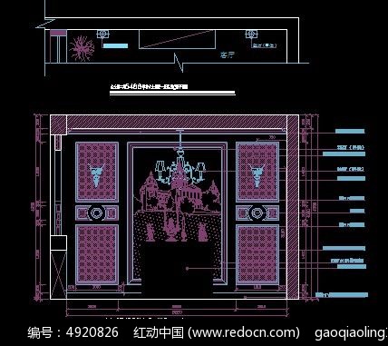豪华欧式电视背景墙立面图cad