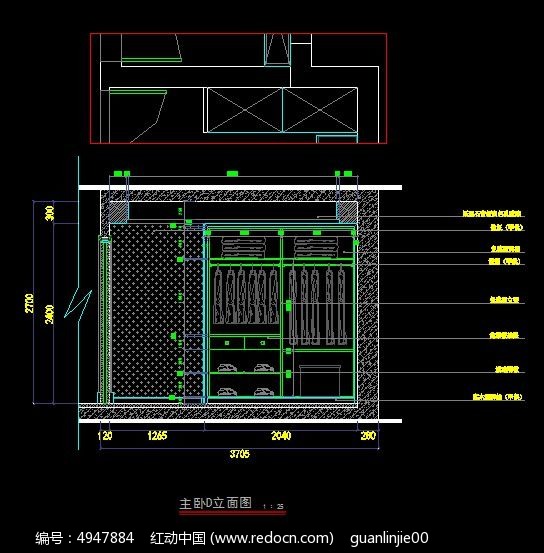 原创设计稿 cad图库 室内装修 主卧d立面图  素材描述:红动网提供室内