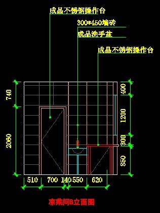 中式汤锅店凉菜间b立面图