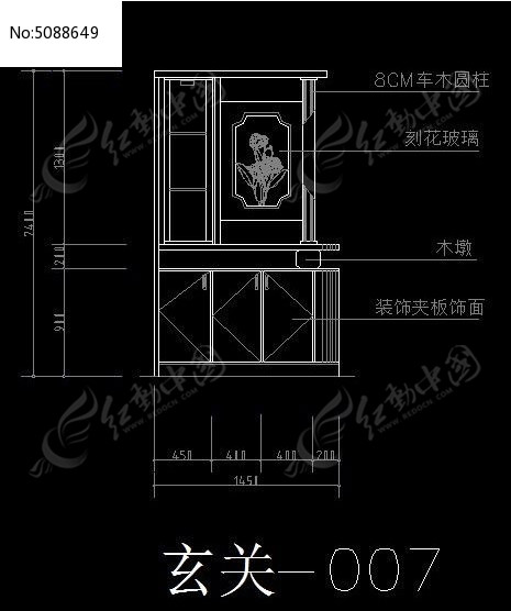 玄关装饰柜立面施工尺寸图纸