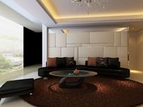 豪华时尚客厅沙发背景墙装修3D模型