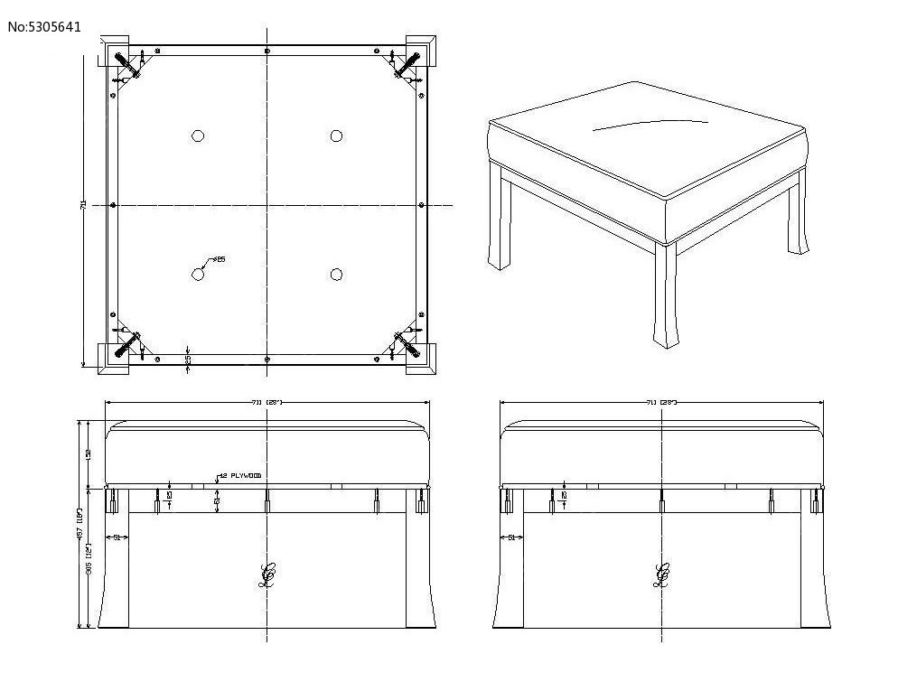 原创设计稿 cad图库 室内装修 软包凳子生产图cad素材