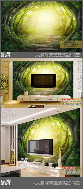创意3d树洞电视背景墙设计