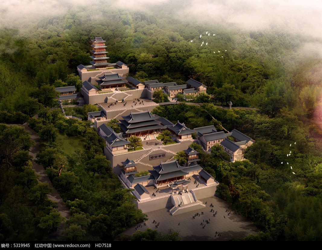 观音寺古代建筑鸟瞰效果图