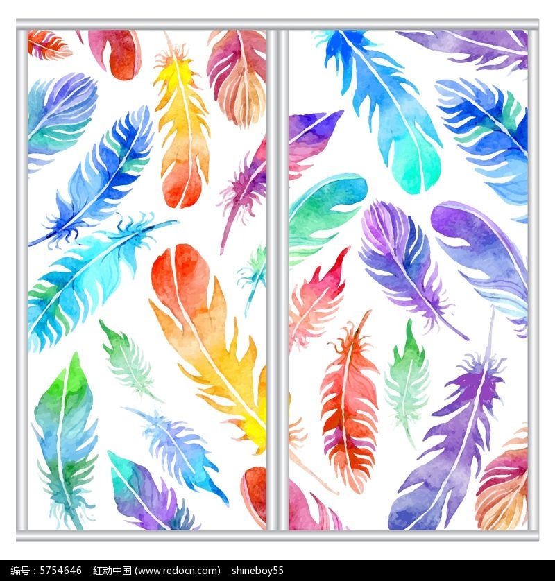 精美彩色羽毛移门AI素材下载_移门图案设计图片
