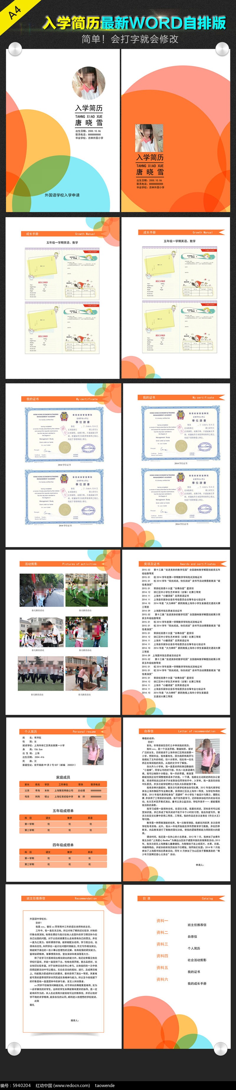 小升初个人入学简历word模板图片