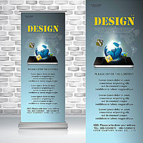 紫蓝色梦幻动感线条笔记本电脑易拉宝AI素材下