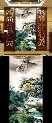 山水国画风景画高山流水装饰画