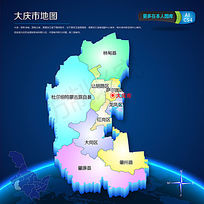 蓝色大庆市矢量地图ai源文件
