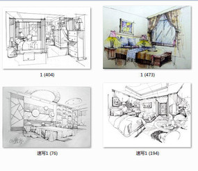 室内卧室设计手绘透视图