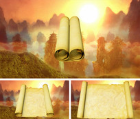 中国风古代卷轴打开动画通用视频素材