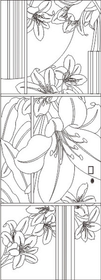 百合花挂画雕刻图案