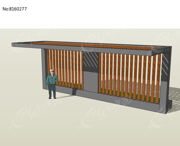 现代木质挑廊skp素材下载_构筑物设计图片