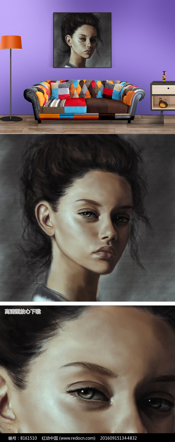 油画人物头像美女