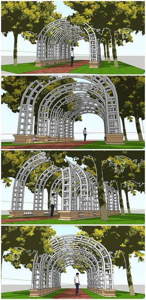 铁艺风格艺术拱形廊架su模型