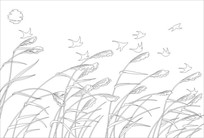芦苇鹤雕刻图案