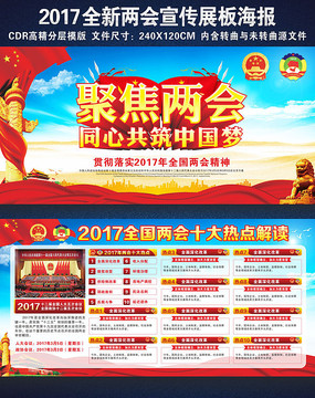 高档大气2017两会十大热点解读板报设计