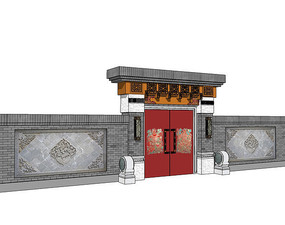 古代中式建筑大门 skp