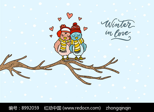 冬季爱情故事鸟矢量图AI素材下载(编号899205