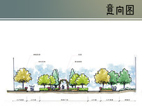 休闲广场手绘立面图