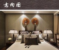 中式沉稳卧室背景墙