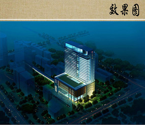 医院外科大楼设计夜景鸟瞰图