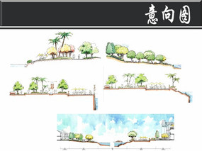 某湖旅游度假区手绘剖面图