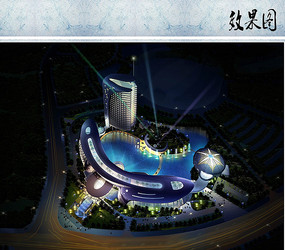 酒店建筑表现夜景鸟瞰图