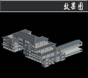 灰白色古建效果图