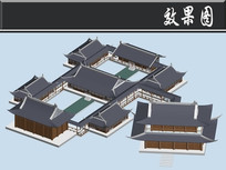 灰色屋檐古建四合院效果图 jpg