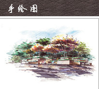 公园花坛广场景观手绘