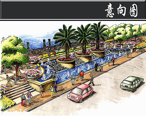 漳州某住宅小区跌水池手绘