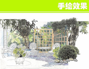 原创设计稿 方案意向 手绘素材 别墅庭院手绘
