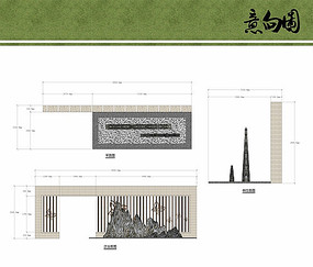原创设计稿 3d模型库 构筑物 风景园林小区景墙照壁su