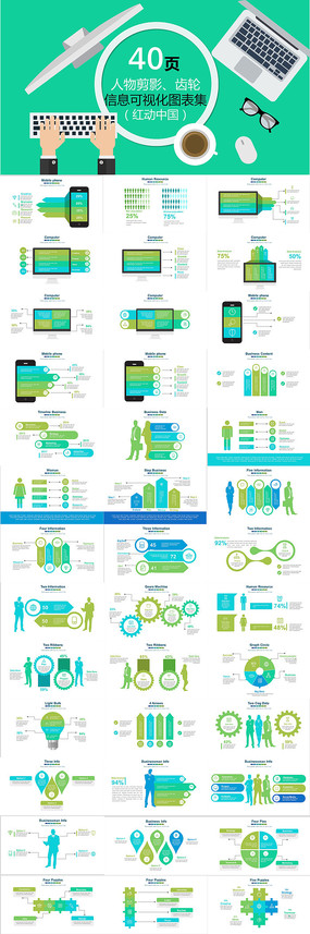 绿色环保信息可视化ppt图表红动网